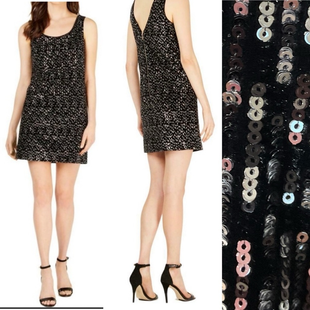 Calvin Klein Black Sequin Scoop Neck Mini Dress